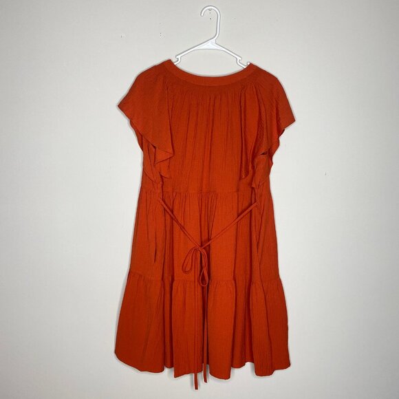 Calvin Klein Womens Dress 16 Burnt Orange Peasant Tiered Relaxed Fit Vacation - Picture 6 of 6